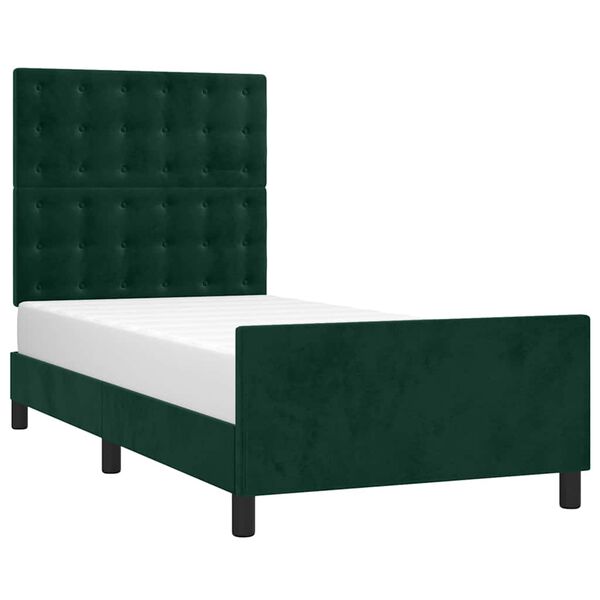 vidaXL Estructura de cama sin colch&oacute;n terciopelo verde oscuro 90x190cm