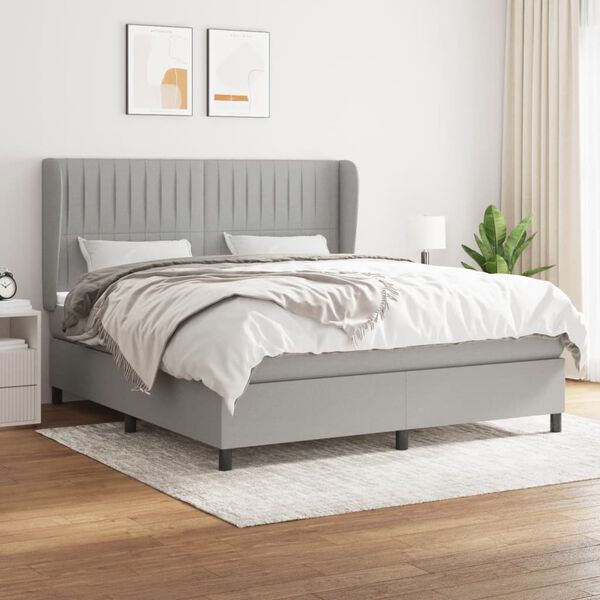 vidaXL Cama box spring con colch&oacute;n tela gris claro 180x200 cm