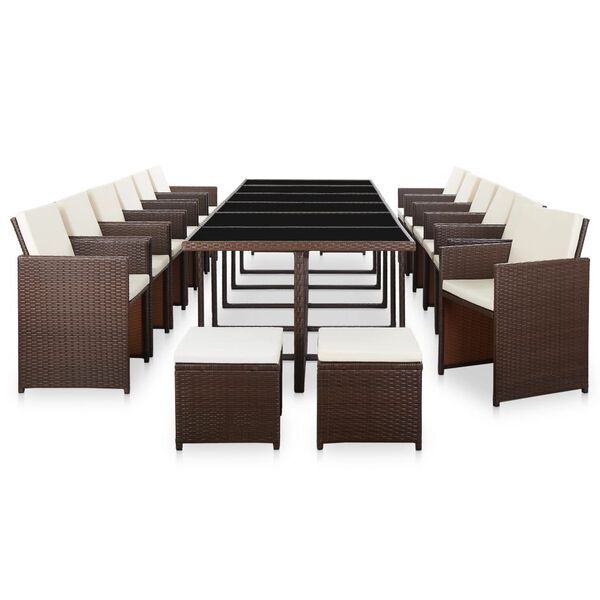 vidaXL Set comedor de jard&iacute;n 17 pzas y cojines rat&aacute;n sint&eacute;tico marr&oacute;n