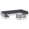 vidaXL Muebles de jard&iacute;n 12 pzas y cojines blanco madera maciza pino