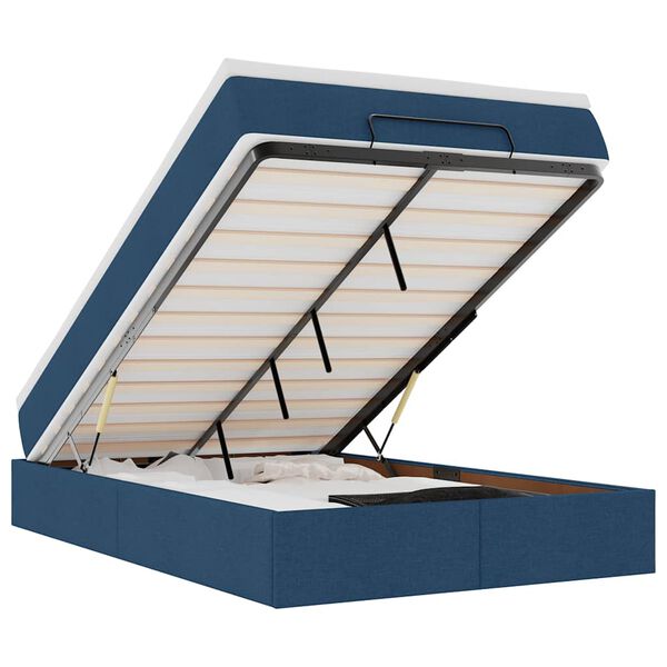 vidaXL Estructura de cama otomana con colch&oacute;n tela azul 120x200cm