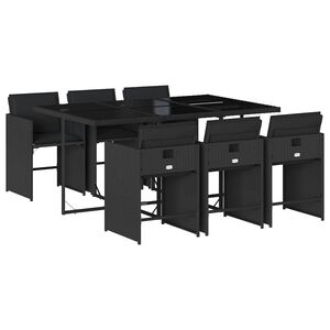 vidaXL Set de comedor de jard&iacute;n 7 pzas y cojines rat&aacute;n sint&eacute;tico negro