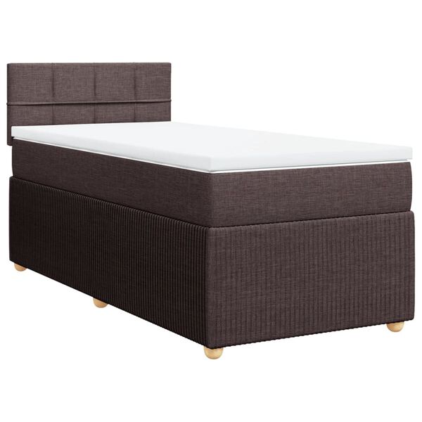 vidaXL Cama box spring con colch&oacute;n tela marr&oacute;n oscuro 90x200 cm