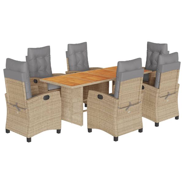 vidaXL Set comedor de jard&iacute;n 7 pzas con cojines rat&aacute;n sint&eacute;tico beige