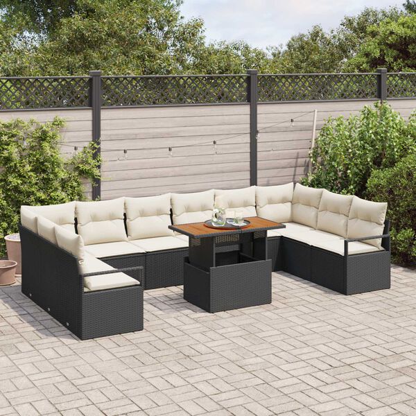 vidaXL Conjunto de sof&aacute; de jard&iacute;n 11 pcs Negro Polirat&aacute;n