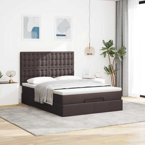 vidaXL Estructura cama otomana colch&oacute;n tela marr&oacute;n oscuro 140x190cm