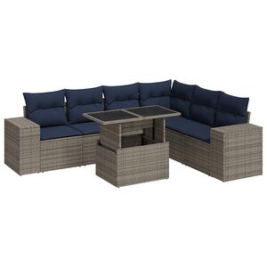 vidaXL Juego Sof&aacute; Jard&iacute;n 7 Piezas con Cojines Gris Poli Rat&aacute;n Acacia