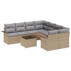 vidaXL Conjunto de sof&aacute; de jard&iacute;n 9 pcs Beige Polirat&aacute;n