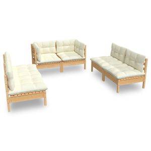 vidaXL Muebles de jard&iacute;n 6 pzas y cojines madera maciza de pino crema