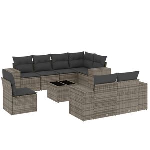 vidaXL Set de muebles de jard&iacute;n 9 pzas y cojines rat&aacute;n sint&eacute;tico gris