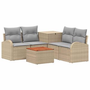 vidaXL Juego de Sof&aacute; 6 uds. Beige y Gris Claro Rat&aacute;n sint&eacute;tico y acero