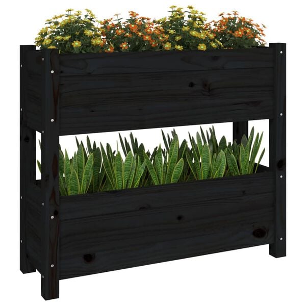 vidaXL Jardinera de madera maciza de pino negro 77x25x66 cm