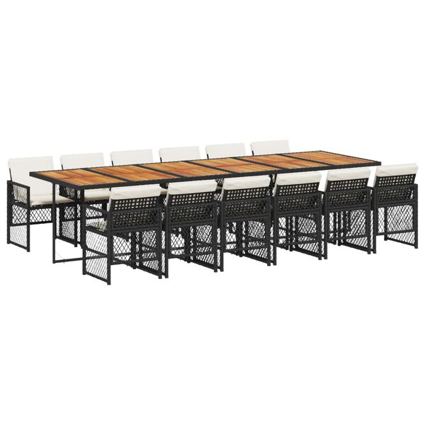vidaXL Set comedor de jard&iacute;n con cojines 13 pzas rat&aacute;n sint&eacute;tico negro