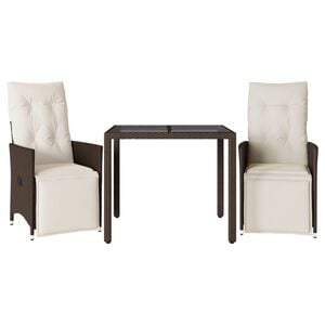 vidaXL Mesita y sillas jard&iacute;n 3 pzas y cojines rat&aacute;n sint&eacute;tico marr&oacute;n