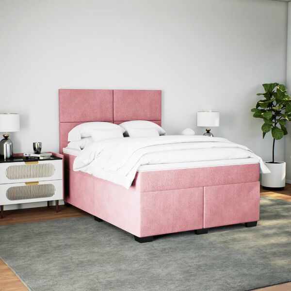 vidaXL Cama box spring con colch&oacute;n terciopelo rosa 160x200 cm