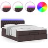 vidaXL Cama otomana con colch&oacute;n LED marr&oacute;n oscuro 140x190 cm tela