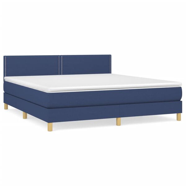 vidaXL Cama box spring con colch&oacute;n tela azul 180x200 cm
