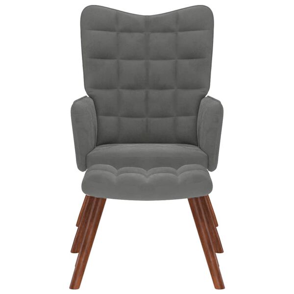 vidaXL Sill&oacute;n relajante con taburete de terciopelo gris oscuro