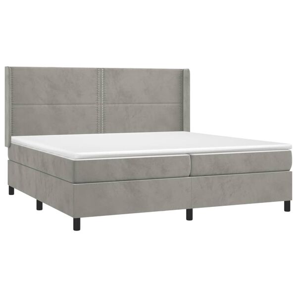 vidaXL Cama box spring colch&oacute;n y LED terciopelo gris claro 200x200 cm