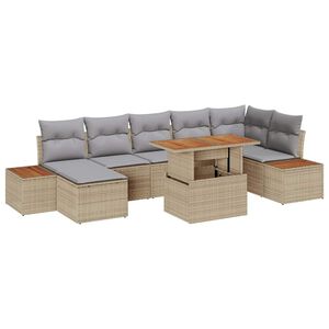 vidaXL Conjunto de sof&aacute; de jard&iacute;n 8 pcs Beige Polirat&aacute;n