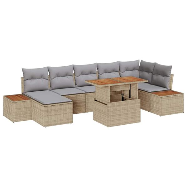 vidaXL Conjunto de sof&aacute; de jard&iacute;n 8 pcs Beige Polirat&aacute;n