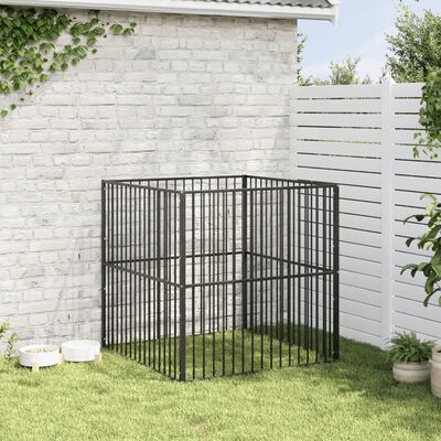 vidaXL Corralito para perros con 4 paneles acero galvanizado negro