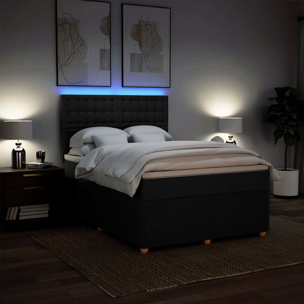 vidaXL Cama box spring con colch&oacute;n tela negro 140x200 cm