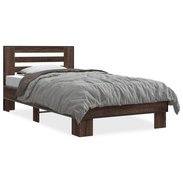 vidaXL Estructura cama madera ingenier&iacute;a metal roble marr&oacute;n 75x190 cm