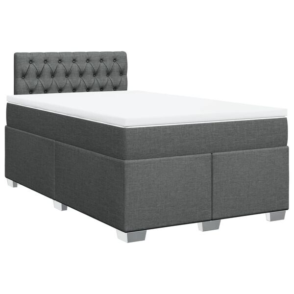 vidaXL Cama box spring con colch&oacute;n tela gris oscuro 120x200 cm