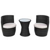 vidaXL Set mesa y sillas de jard&iacute;n 3 pzas y cojines poli rat&aacute;n negro