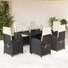 vidaXL Set de comedor de jard&iacute;n 7 pzas y cojines rat&aacute;n sint&eacute;tico negro