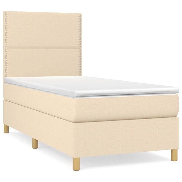 vidaXL Cama box spring con colch&oacute;n tela color crema 90x190 cm