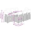 vidaXL Set de mesa y sillas jard&iacute;n 9 piezas y cojines rat&aacute;n PE marr&oacute;n