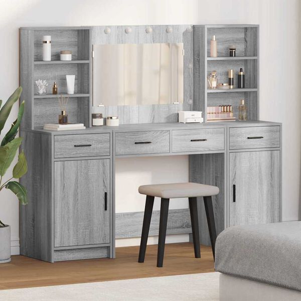 vidaXL Conjunto de mesa de vestidor con LED 3 pcs Gris Sonoma