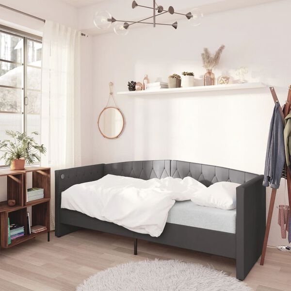vidaXL Sof&aacute; cama con colch&oacute;n USB terciopelo gris oscuro 90x200 cm
