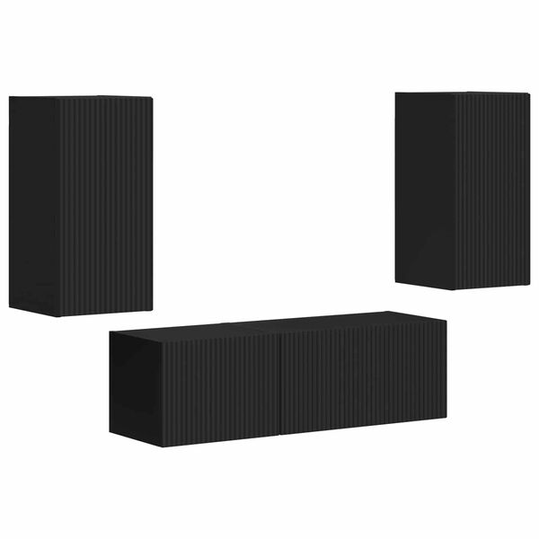 vidaXL Conjunto de mueble para TV de pared 4 pcs Negro