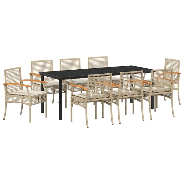 vidaXL Conjunto de Comedor de Jard&iacute;n 9 pcs Beige rat&aacute;n sint&eacute;tico