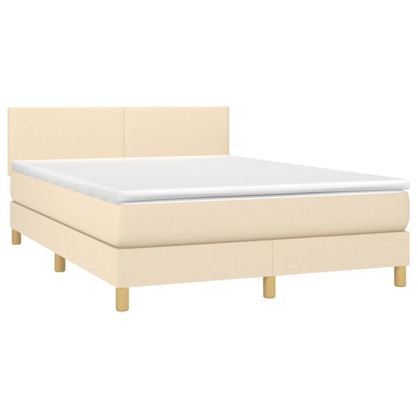 vidaXL Cama box spring con colch&oacute;n y LED tela crema 140x200 cm