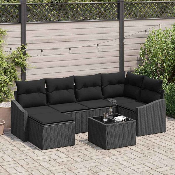 vidaXL Conjunto de Comedor de Jard&iacute;n con coj&iacute;n 7 pcs Negro