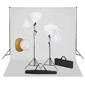 vidaXL Kit estudio fotogr&aacute;fico l&aacute;mparas sombrillas fondo y reflector