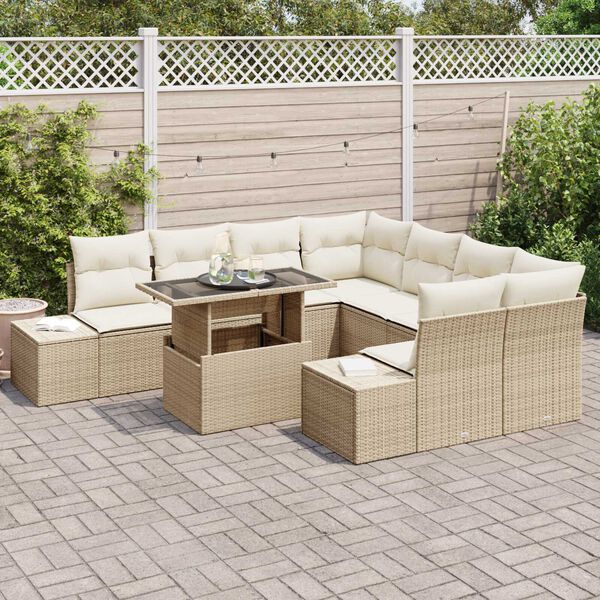 vidaXL Conjunto de sofá de jardín con cojín 9 pcs Beige y Crema