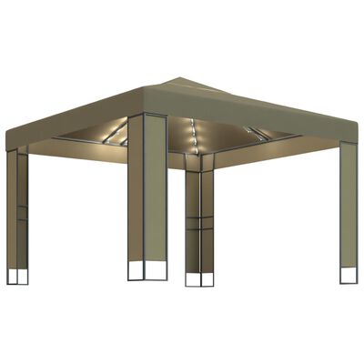 vidaXL Cenador doble techo y tira luz LED gris taupe 3x3x2,7m 180 g/m²