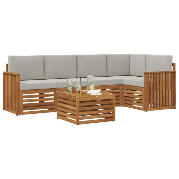 vidaXL Juegos de sof&aacute;s con coj&iacute;n 6 pcs Gris Natural y Claro