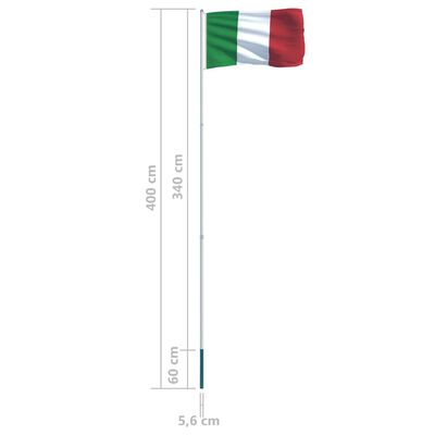 vidaXL Bandera de Italia y mástil de aluminio 4 m