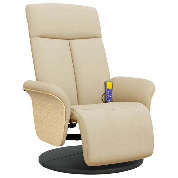 vidaXL Sillón reclinable de masaje con reposapiés tela color crema
