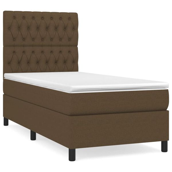 vidaXL Cama box spring con colch&oacute;n tela marr&oacute;n oscuro 90x190 cm