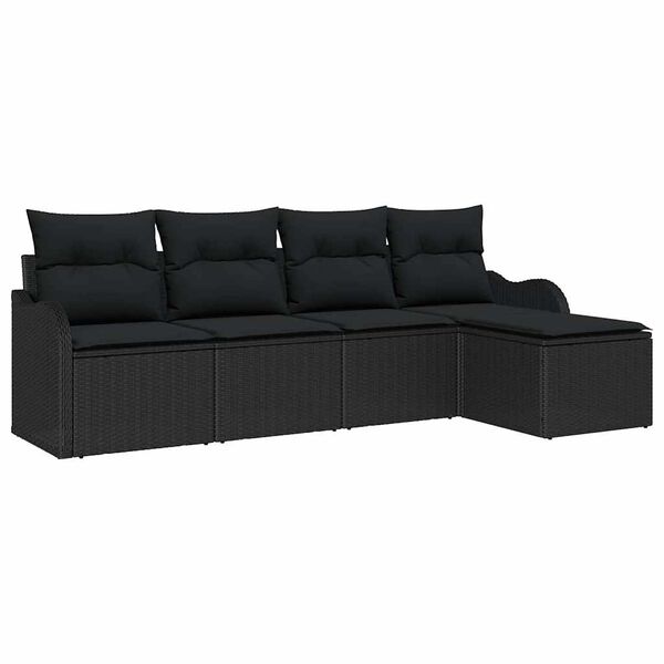 vidaXL Conjunto de sof&aacute; de jard&iacute;n 5 pcs Negro rat&aacute;n sint&eacute;tico
