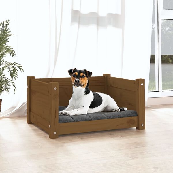 vidaXL Cama para perros madera maciza pino marrón miel 55,5x45,5x28 cm