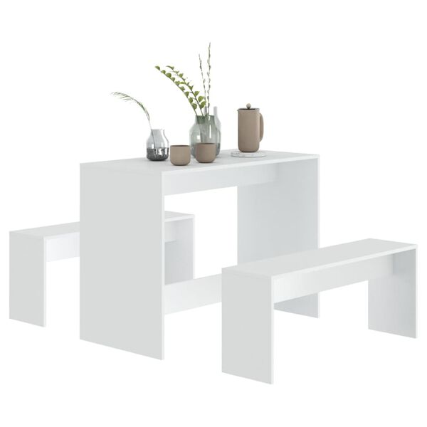 vidaXL Juego de comedor 3 piezas madera contrachapada blanco