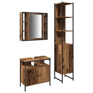 vidaXL Juego de muebles de ba&ntilde;o con estante 3 pcs Madera Vieja